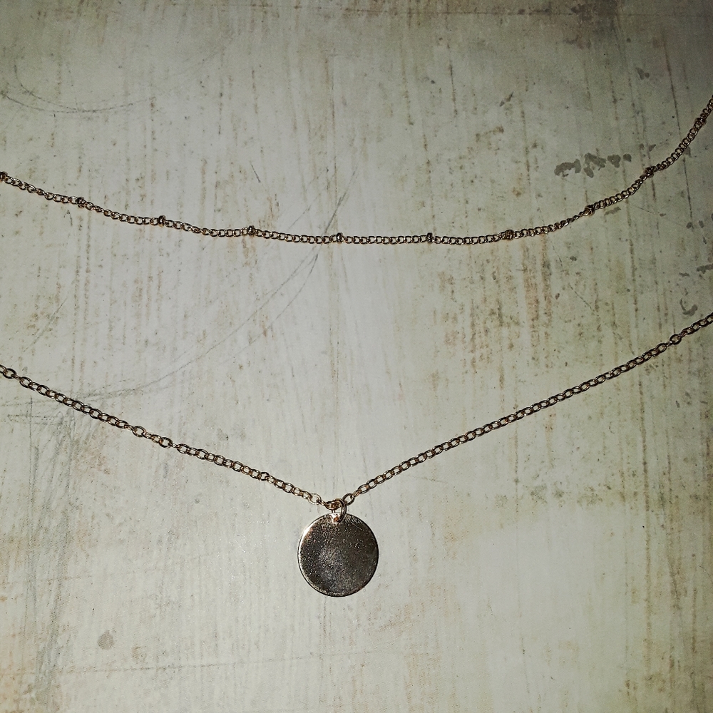 Dainty Layered Chain Disk Pendant Necklace - Picture 3 of 7